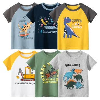 2023 Verë të Re të Fëmijëve Veshin Djemve Mëngë të Shkurtra Pambuku T-shirt Cartoon Dinosuar Print Fëmijët Rroba Dropshipping