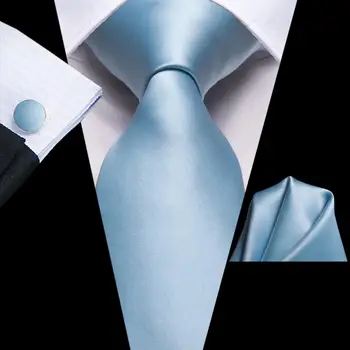 Drita Blu Të Ngurta Mëndafshi Dasmës Kravatë Për Njerëzit Stilisti Handky Cufflink Mens Necktie Vendosur Të Biznesit Partisë Dropshipping Hi-Tie