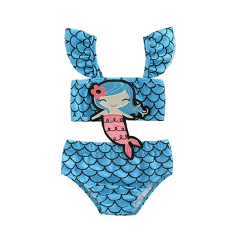 Foshnjave Vajzë të 2pcs Swimsuits Peshku Shkallë të Shtypura Fluturojnë-mëngë të Mirë me të Rastit Plazh pantallona të shkurtra Swimwear 6M-3T