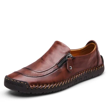 Klasik për Meshkuj Rastësor Këpucë Lëkure të Vërtetë Breathable Njerëzit Banesa Moccasins Loafers Zinxhir Njerëzit e Makinës Meshkuj Këpucë Madhësi të Madhe 38-48