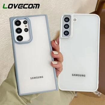 LOVECOM Luksoze Transparente Matte Telefon Rast Për Samsung S23 S22 Ultra S21 Ultra Plus Metalike Kamera forca të blinduara të Hollë e të Qartë të Butë të Mbuluar
