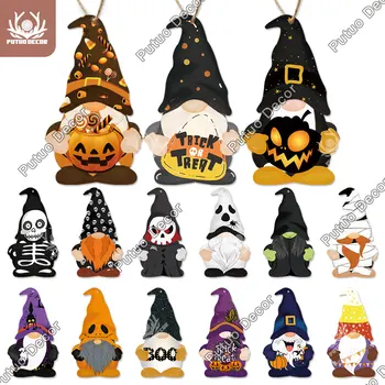 Putuo Dekor Halloween Shenjë Gnome Formë Kungull Druri Pllakë Trick or Treat Varur Shenjë në Shtëpi Dhomë të Gjallë Mur Dekorimin Dhuratë