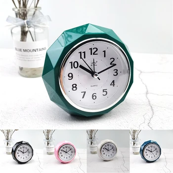 Raundi Alarm Clock Diamant-Formë Elektronike Watch Vogël Heshtja Shtratit Treguesin E Orë Të Dyfishtë Këmbanë E Heshtur Tavolinë Tabela Dekor Orë