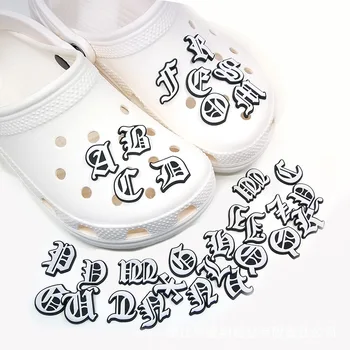 Stil i ri Letra Croc Charms e Vjetër angleze e Alfabetit Këpucë Charms Silikoni Croc Pajisje DIY Wristband Vrimë Rrëshqitës Dekor