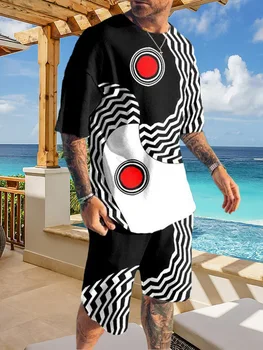 Të Ri Të Verës Të Zi E Bardhë Tracksuit Burra Të Vendosur Mëngë Të Shkurtra T Shirt Plazh Pantallona Të Shkurtra 2 Copë Kostum Të Tepërt Sportwear Veshjet Mashkull Rrobat