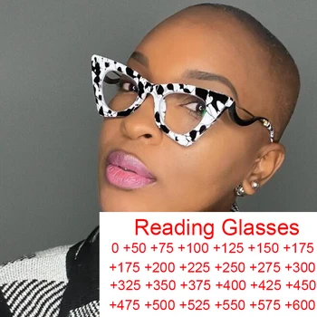 Zonja Lules Syzet E Leximit Dritë Blu Filtër Trekëndësh Macja Me Sy Të Bardhë E Të Zi Syze Korniza Femra Optik Presbyopia Syze